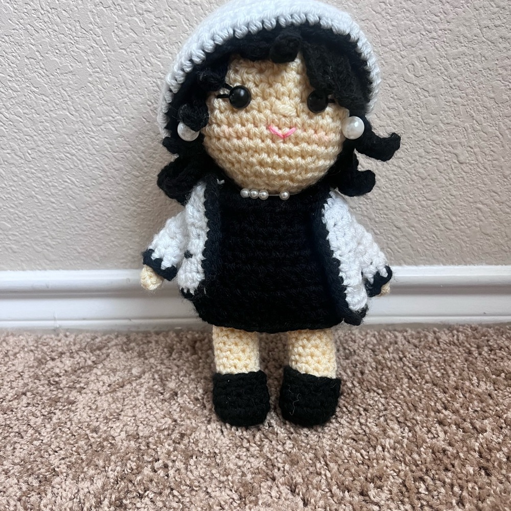 Handmade Crochet Doll Costume - Black and White